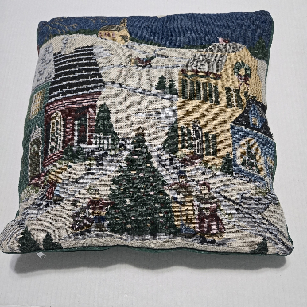 Holiday Winter Scene Tapestry Woven Pillow